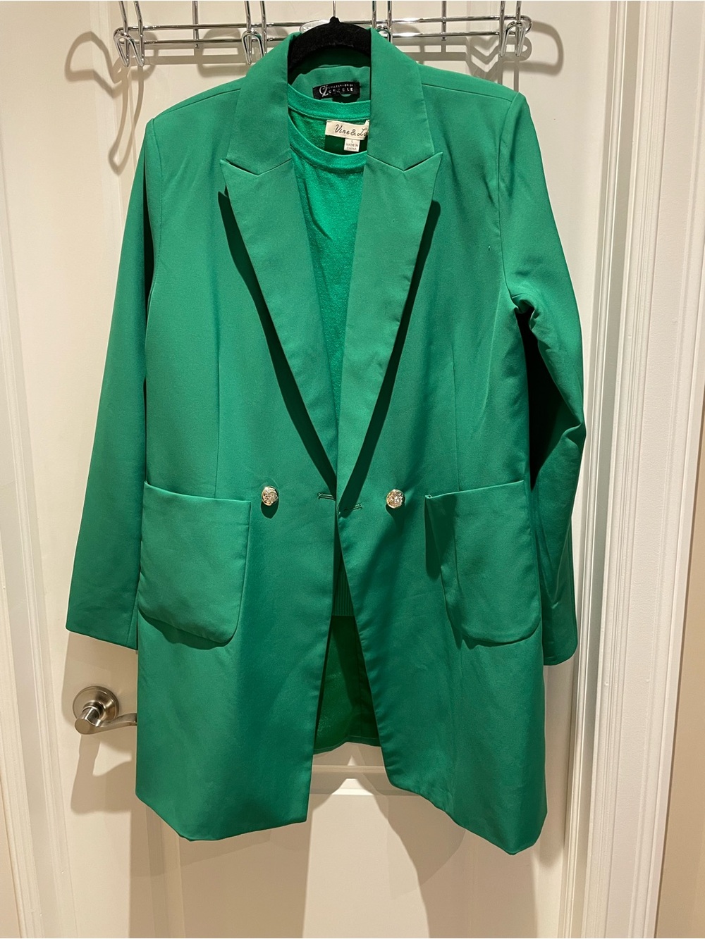 Green Longline Blazer with Gold Buttons - Cezele